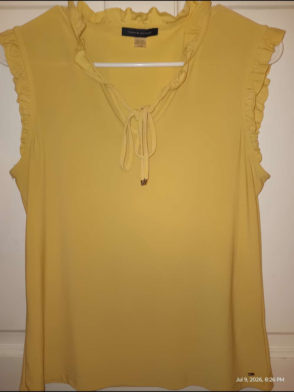 Tommy Hilfiger Yellow Ruffled Tie-Neck Sleeveless Top